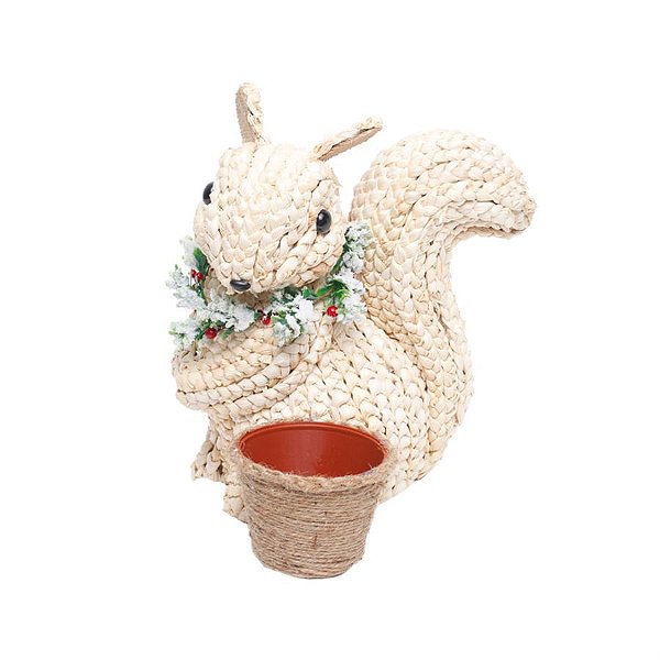 Esquilo Sentado com Cachepot Sisal Marrom e Verde Bandeira