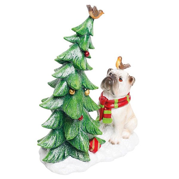 Colecionavel Pug com Pinheiro Verde Hortelãe Bege