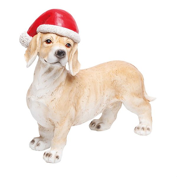 Colecionavel Dachshund com Gorro Bege e Vermelho