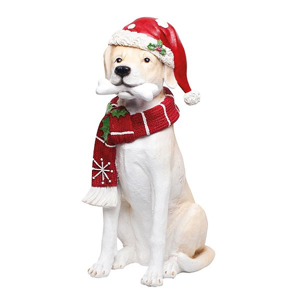 Colecionavel Labrador com Cachecol e Gorro Bege e Vermelho