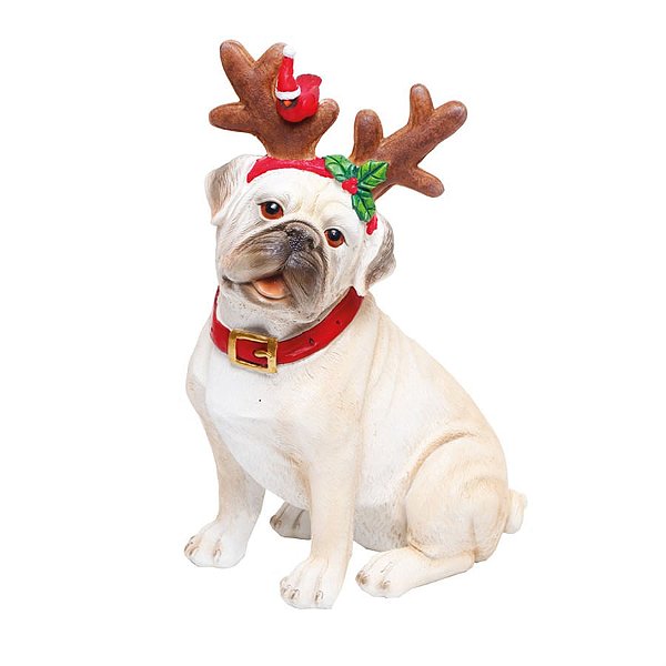 Colecionavel Pug com Chifres Bege e Marrom e Vermelho