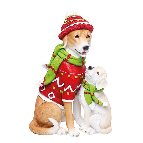 Colecionavel Cachorro com Gorro Bege e Verde Hortelã / Vermelho