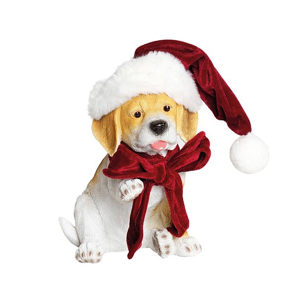 Beagle com Gorro e Laço Marfim e Vermelho