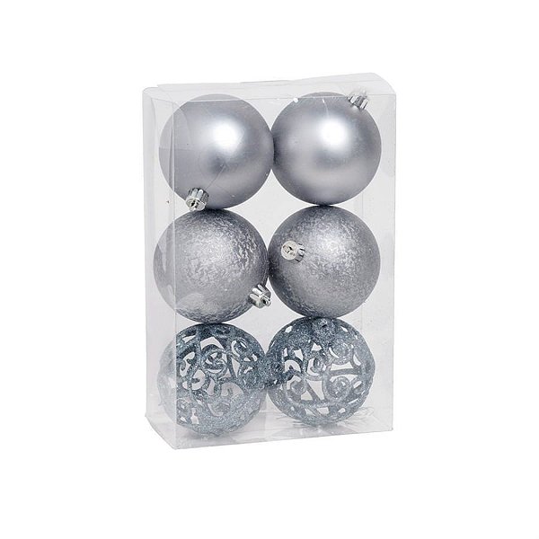Bola de Natal Mate / Craquelada / Vazada Cinza 8cm - 6 Un