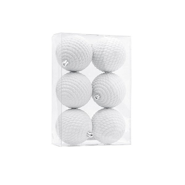 Bola de Natal Branco 8cm - 6 Un