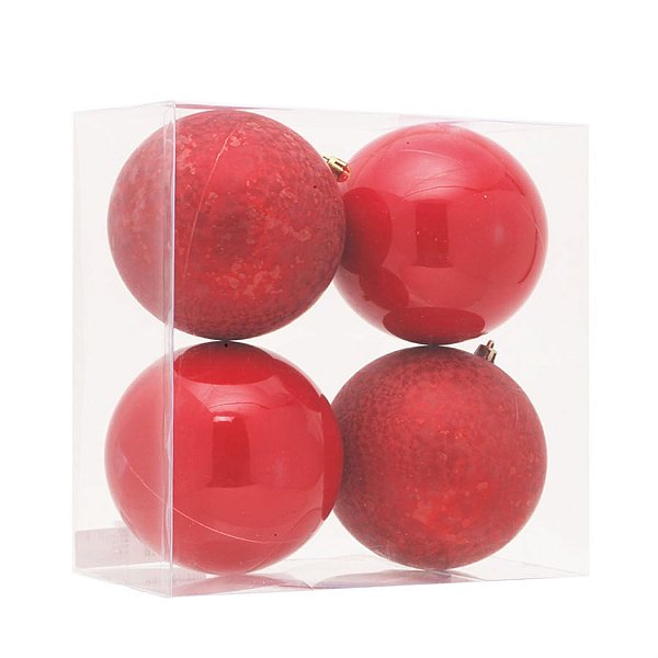 Bola de Natal Brilho e Texturizada Vermelho 12cm - 4 Un