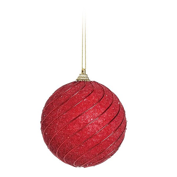 Bola de Natal Listras Vermelho 8cm - 6 Un
