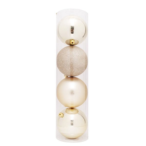 Bola de Natal Lisa / Mate / Glitter Nude 12cm - 4 Peças