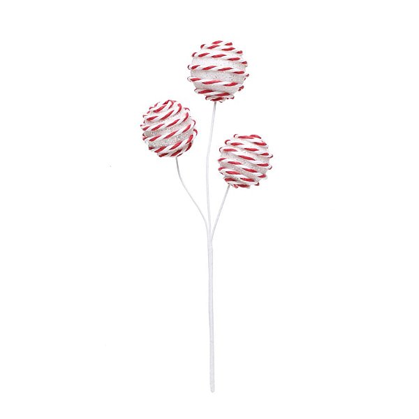 Pick 3 Bolas Listras Branco e Vermelho - 1 Un