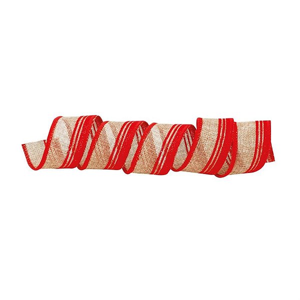 Fita de Natal Listras Cru e Vermelho 3,8cmx9,14m - 1 Un