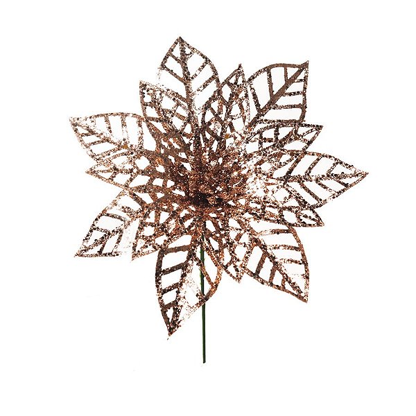 Poinsettia com Glitter Rosê Gold (Flores Cabo Curto)