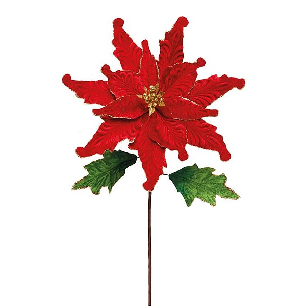 Poinsetia Vermelho e Ouro (Flores Cabo Longo) - 3 Un