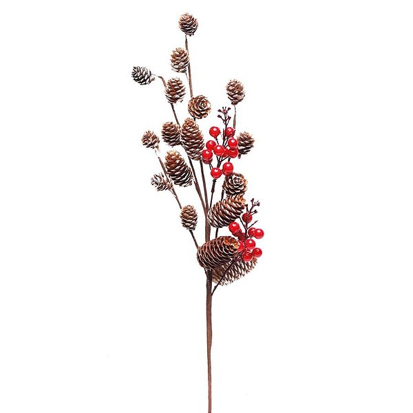 Galho Frutas com Pinhas Vermelho e Marrom (Galhos Grandes) - 1 Un