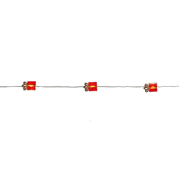 Pisca Pisca com 20 Leds Presentes Vermelho Cordão Incolor 2,20m 2 Pilha AA