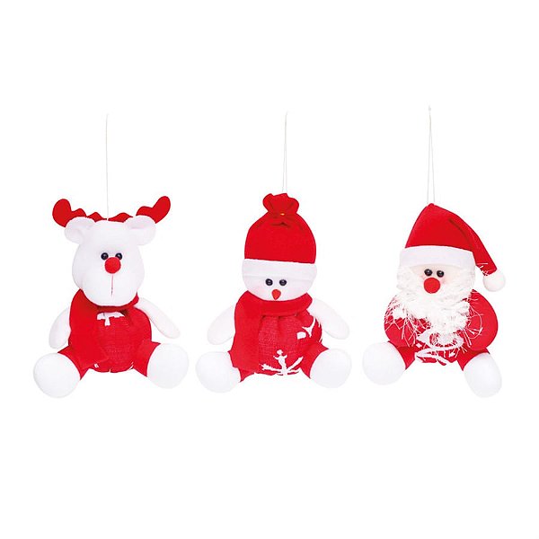 Enfeite para Pendurar - Boneco / Noel / Rena Bolinha Sortido Vermelho e Branco - 3 Un