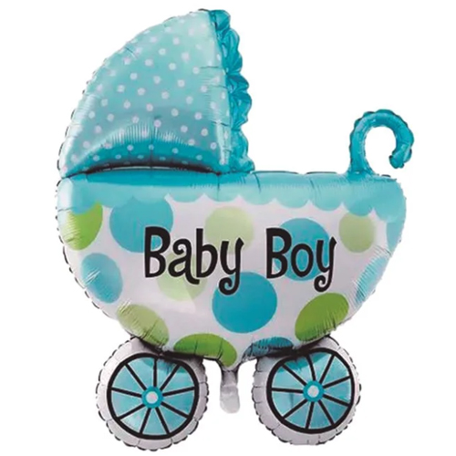Balão Metalizado Carrinho Bebe Azul 26''X31''