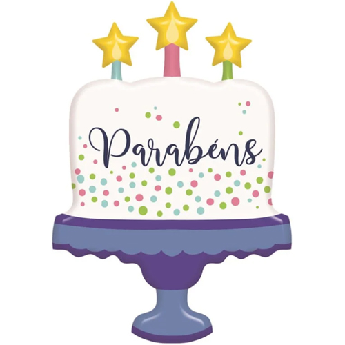 Balão Metalizado Redondo Bolo Parabéns 33''