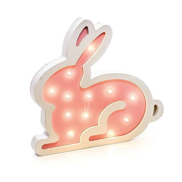 Coelho Decorativo com Led Rosa Claro - 1 Un