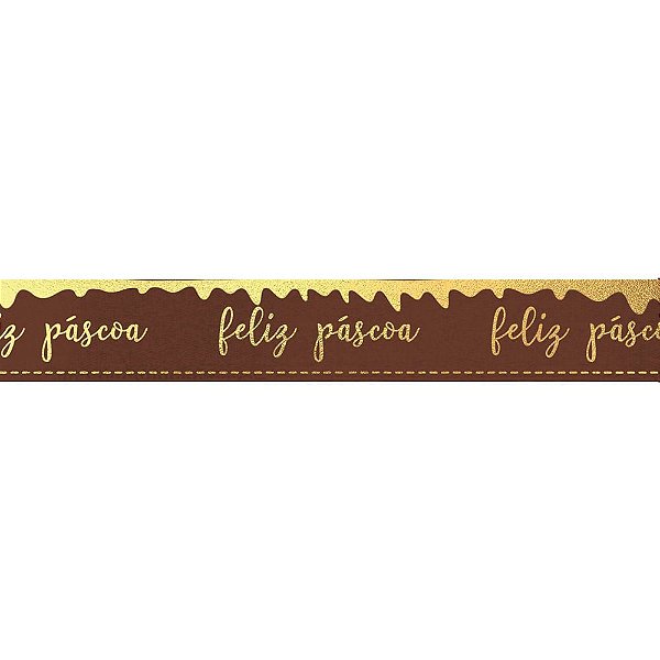 Fita Decorativo Cetim com Hot Stamping Feliz Páscoa Marrom 22mmx10m - 3 Un