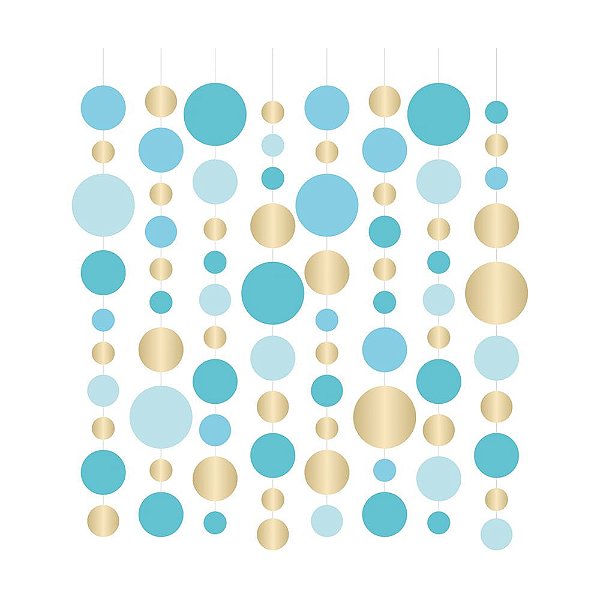 Cortina Decorativa Bolas Azul - Ouro - 6 Un