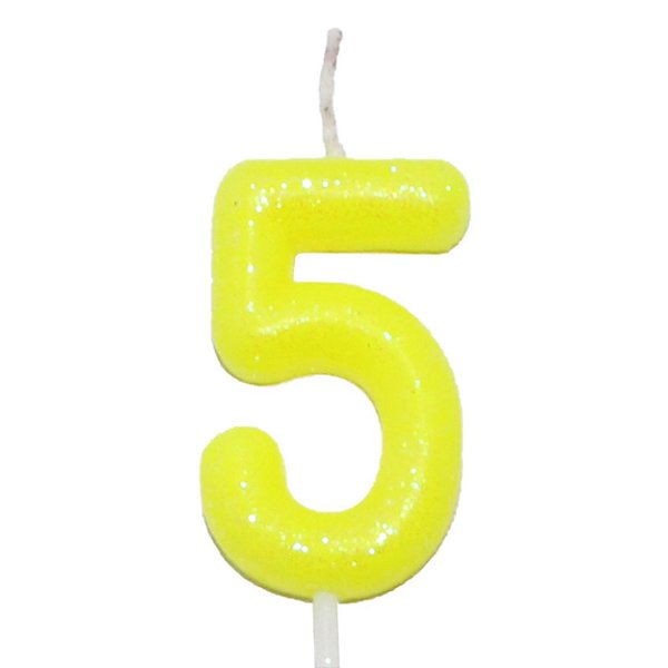 Vela Amarelo Neon Número 5