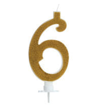 Vela Grande Glitter Dourada Número 6