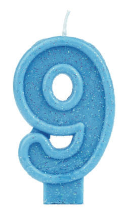 Vela Glitter Basic Azul Número 9