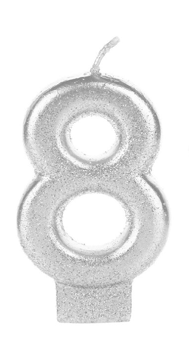 Vela Branca Glitter Número 8