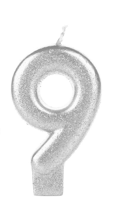 Vela Branca Glitter Número 9