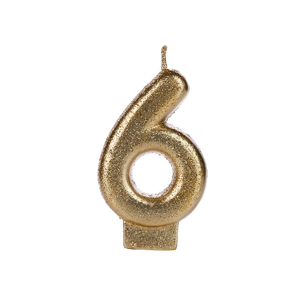 Vela Dourada Glitter Número 6