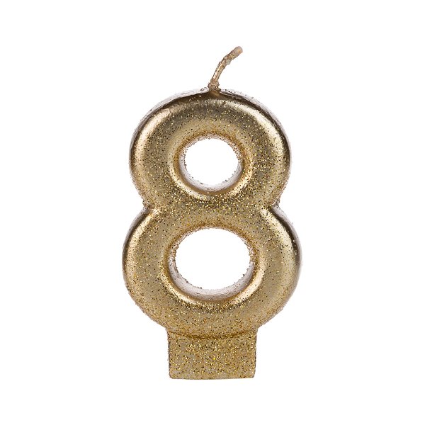 Vela Dourada Glitter Número 8