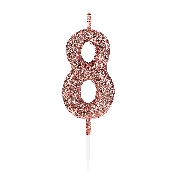 Vela Pequena Rosê Gold Glitter 8