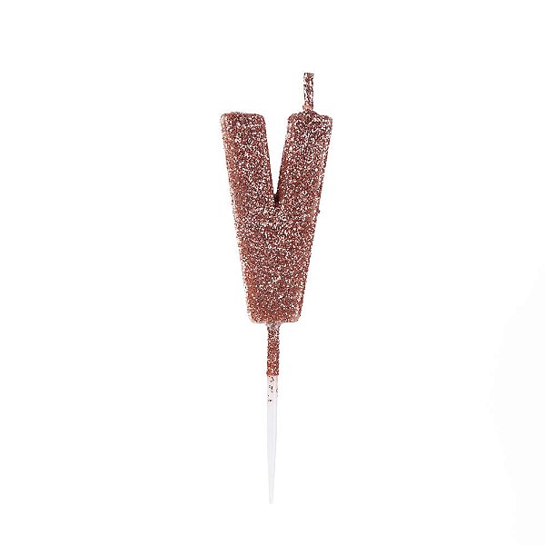 Vela Letra Glitter Rosê Gold V