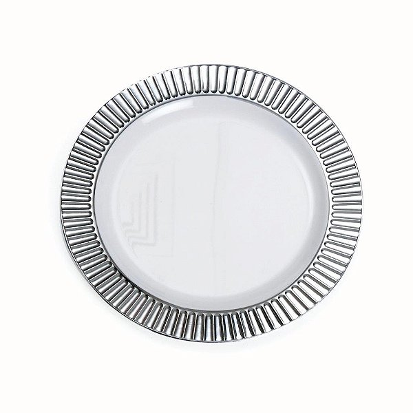 Linha Premium Prato Branco com Borda Prata 18 cm - 6 Un