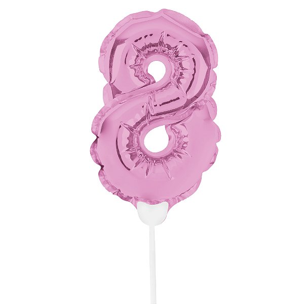 Mini Balão Auto Inflável com Vareta Número 8 Rosa