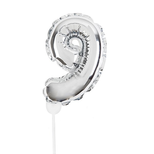 Mini Balão Auto Inflável com Vareta Número 9 Prata