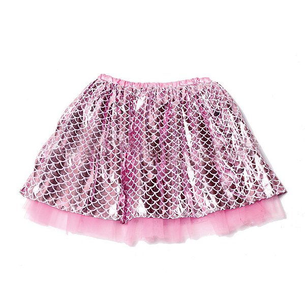 Saia de Tule e Tecido Escamas Rosa Infantil - 1 Un