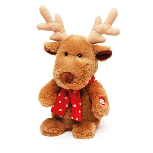 Boneco Rena Animada com Cachecol Mrrom e Vermelho