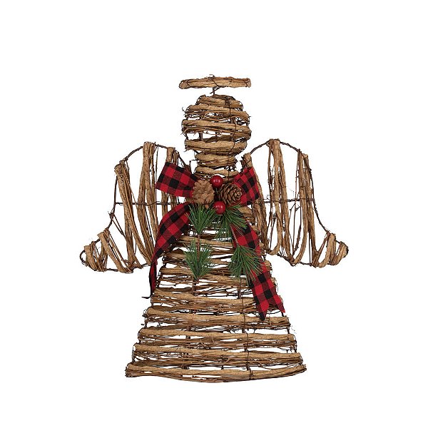Anjo Rattan com Laço Xadrez Marrom e Vermelho e Preto P