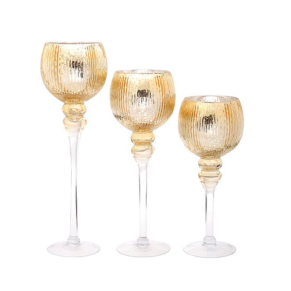 Castiçais Canelado Ouro P M e G - 3 Un