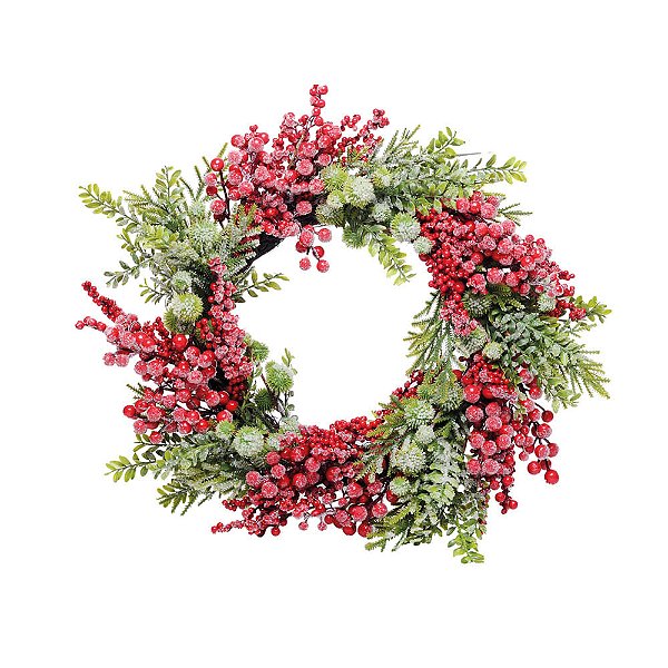 Guirlanda Folhas e Frutas Vermelho e Verde 60cm