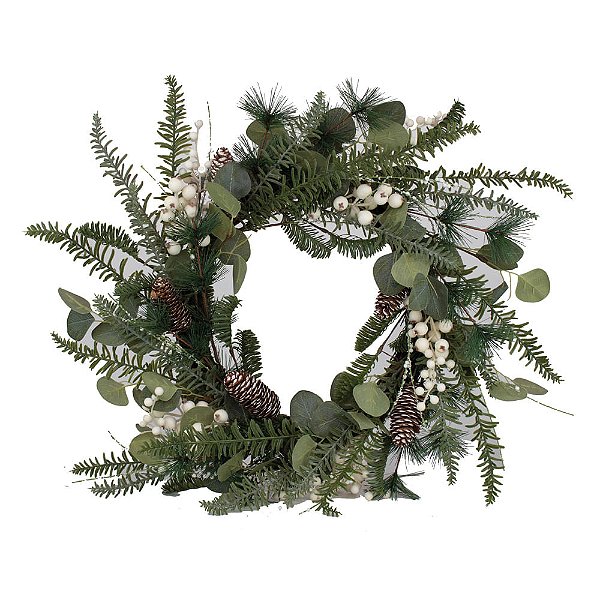 Guirlanda Frutas e Pinhas Branco e Marrom e Verde 65cm