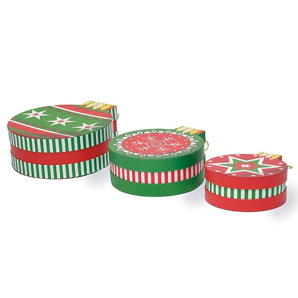 Caixas em Formato de Bola de Natal P M e G - 3 Un