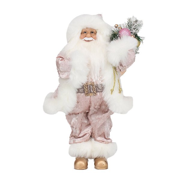 Noel em Pé com Arranjo Rosa e Branco 18cm