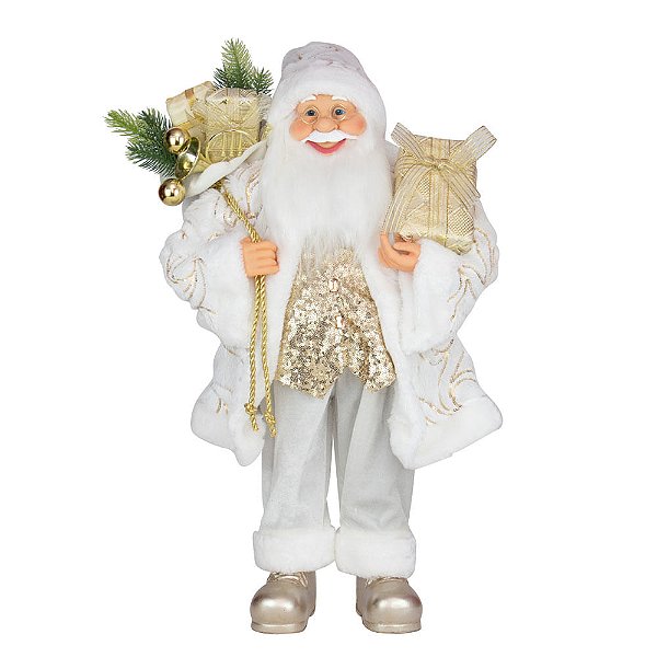 Papai Noel Segurando Saco de Presentes Ouro 60cm