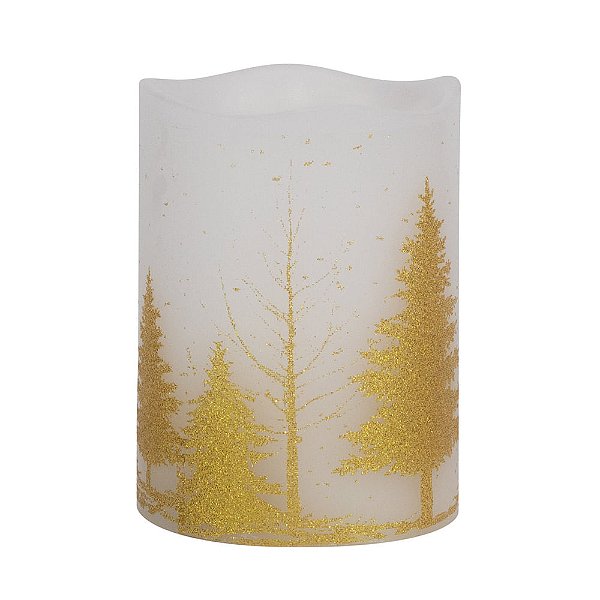 Vela Redonda com Led Pinheiro Ouro e Branco - 3 Un