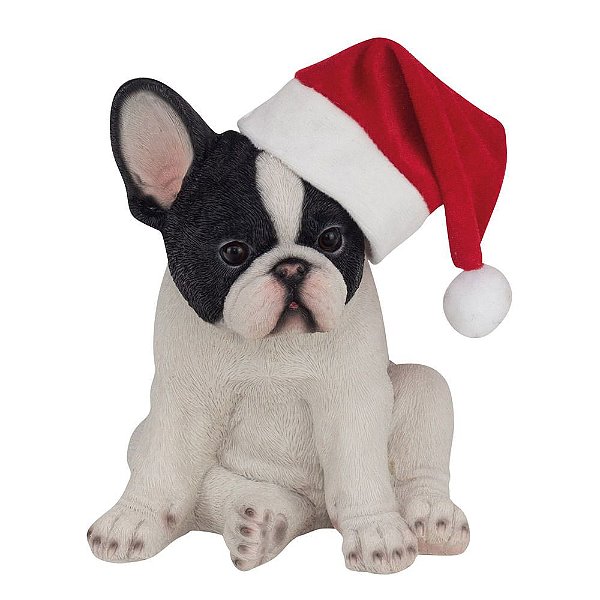 Cachorro Decorativo Bulldog Branco e Preto 21cm