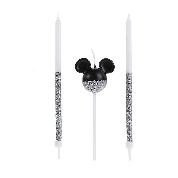 Vela Mickey 360 Meio Glitter Prata - 3 Un