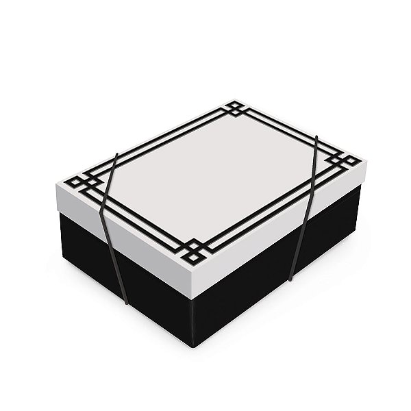 Caixa Retangular com Tampa com Relevo Domo Preto e Branco M 35x25x11cm