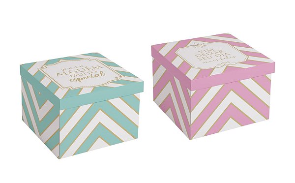 Caixa Surpresa para 9 Brigadeiros Chevron Compose Colorido 13,7x13,7x10cm